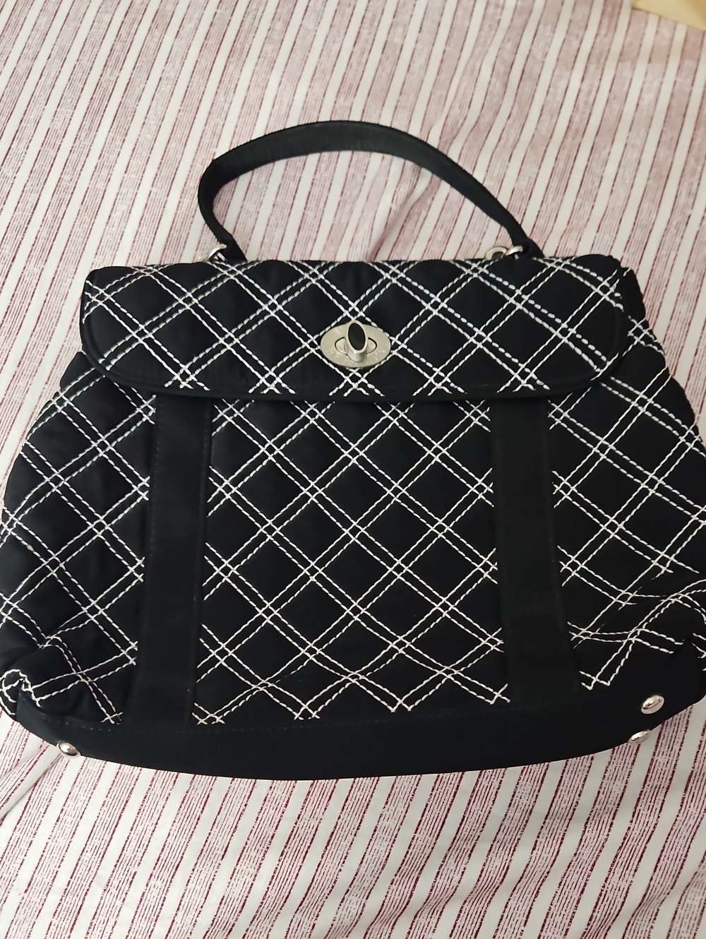 Vera Bradley Black Tote with White Diamond Stitching Cute